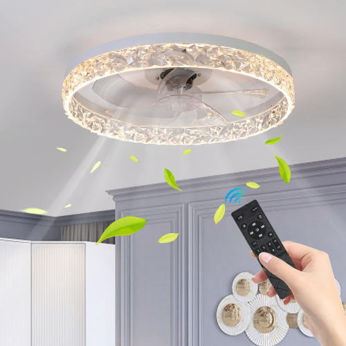 White 19.7-Inch Acrylic and ABS Flush Mount LED Ceiling Fan Light