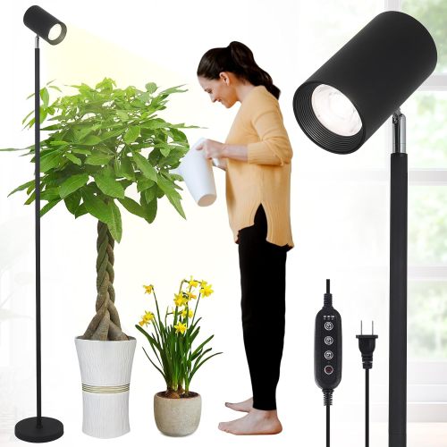 20W Full-Spectrum 6-Height Plant Floor Lamp with Timer, Black Metal
