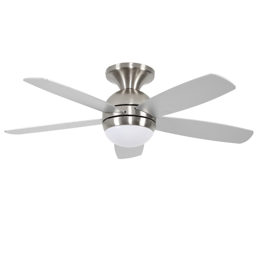 52 Inch 5 PCS Plywood Reversible Blades Ceiling Fan With Light Kit 3 Color , LED, DC 6 Speed ,Remote Control Ceiling Fan for Patio Living Room, Bedroom, Office,Indoor.(Satin Nickel) - Metal,Plywood - Iron - American Traditional,Industrial,Modern - 52-Inch
