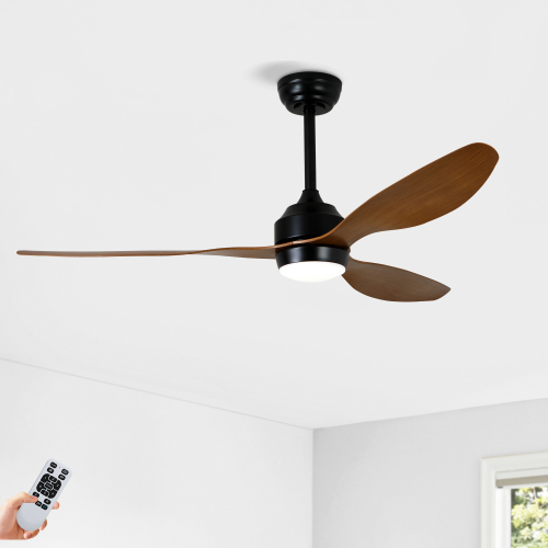 52" Ceiling Fan with Lights Quiet DC Motor 3 ABS Blade Ceiling Fans 6 Speed Levels,Reversible Ceiling Fan, for Patio Living Room, Bedroom, Office,Indoor. Matte Black + Walnut - Matte Black+Natural - Iron - Contemporary,Farmhouse,Industrial