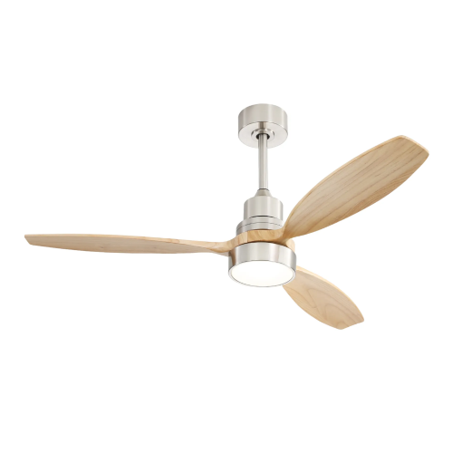 52-Inch Metal and Wood LED Ceiling Fan, Brushed Nickel, Natural Blades