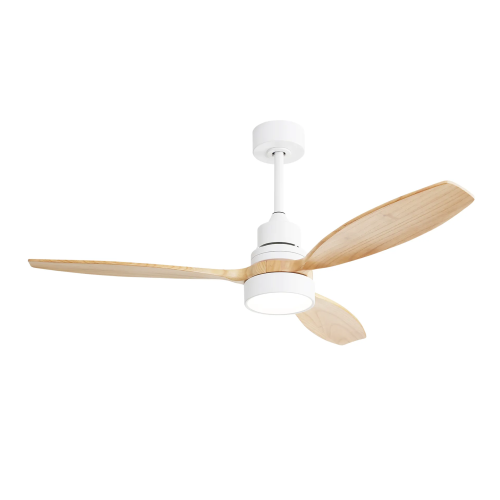 52-Inch Brushed Nickel Metal & Natural Wood 3-Blade Ceiling Fan