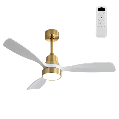 (Same as W882P195902) 48 Inch Wood Ceiling Fan With 3 Solid Wood Blades Remote Control Reversible DC Motor For Living Room - Gold - Metal & Wood - Metal & Wood - 48-Inch