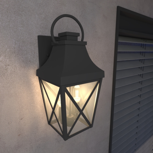15.88-Inch Matte Black Aluminium Outdoor Wall Light with Clear Glass