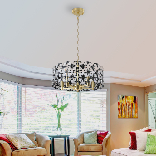 19-Inch Black, Gold and Transparent Crystal 5-Light Chandelier