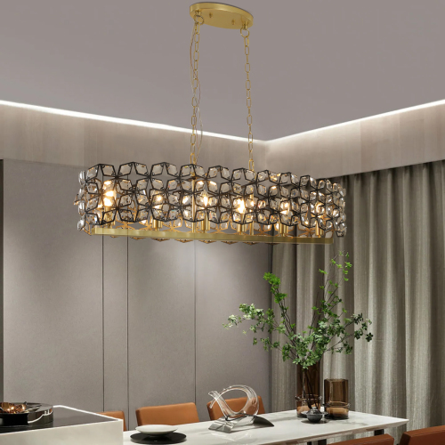 39-Inch 6-Light Modern Crystal Chandelier in Black and Gold