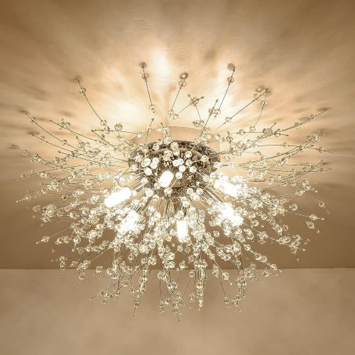 Modern Golden Crystal Sputnik Flush Mount Ceiling Light, 8.86 Inch