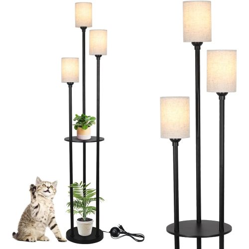 Brown & Black 3-Light Rattan Metal Shelf Lamp, 16.93 x 12.99 x 7.09 In.