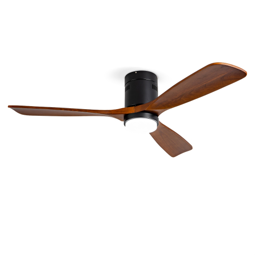 Hot sales Ceiling Fan with Lights 52 Inch Flush Mount Ceiling Fan with Remote Control, Wood Blades Modern Outdoor Ceiling Fans for Bedroom/Farmhouse/Patio/Indoor, Quiet DC Motor - Black - Solid Wood - Black - Solid Wood - 52-Inch