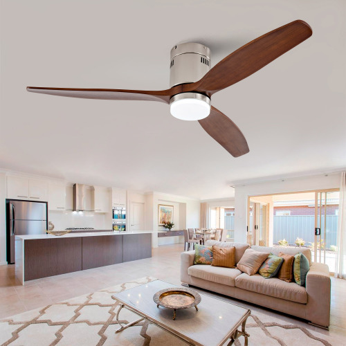 Hot sales 52 Inch Modern Ceiling Fan With 3 Color Dimmable 3 Solide Wood Blades Remote Control Reversible DC Motor With Led Light - Walnut Brown - Solid Wood - Walnut Brown - Solid Wood - 52-Inch