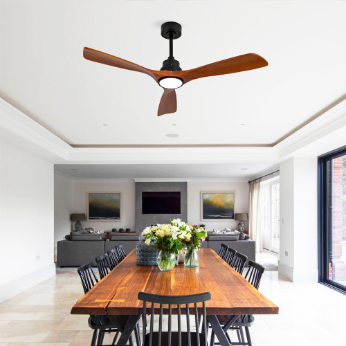 New Model 52 Inch Wood Ceiling Fans With Lights and Remote Control, Reversible DC Motor, Black Ceiling Fan For Living Room, Bedroom - Solid Wood - 52 Inch Black - Solid Wood - 52-Inch