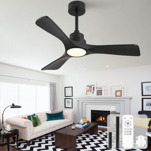 42-inch black, thick-wood, 3-blade propeller ceiling fan with remote control, 6 speed settings, forward and reverse rotation, quiet operation, ideal for bedrooms, home offices, and small apartments - Solid Wood - Solid Wood