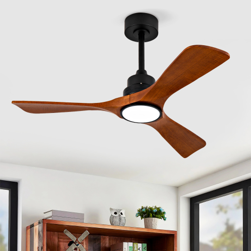 New Model 42 Inch Ceiling Fans With Lights and 3 Solide Wood Blades, 6 Speed Remote,Reversible DC Motor, Ceiling Fan with Remote For Bedroom, Living room, Study room - Black - Solid Wood - Black - Solid Wood - 42-Inch