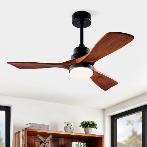 Hot sales 42 Inch Ceiling Fans with Lights and Remote, Outdoor Ceiling Fan for Patios with Light 3 Blades Modern Ceiling Fan Noiseless Reversible DC Motor, Wood Fan for Farmhouse - Black - Solid Wood - Black - Solid Wood - 42-Inch