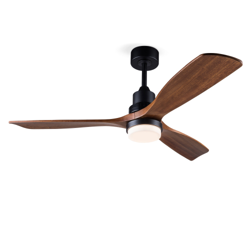 Hot sales 52 Inch Modern Black Ceiling Fan With Light 3 Solid Wood Blades Remote Control Reversible DC Motor With Dimmable LED - 52-Inch