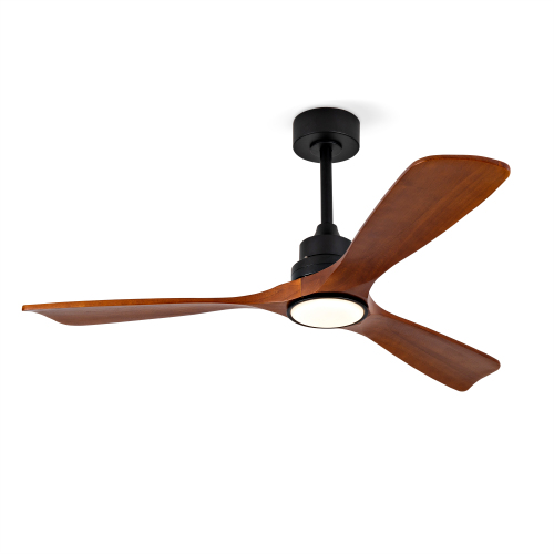 Hot sales 52 Inch Modern Black Ceiling Fan With Light 3 Solid Wood Blades Remote Control Reversible DC Motor With Dimmable LED - 52-Inch