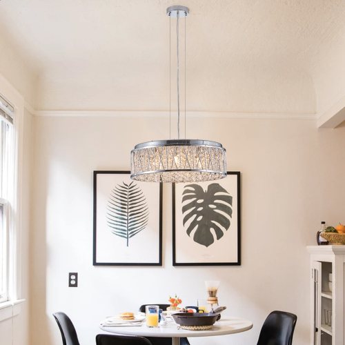 19-Inch Silver and Clear Iron Crystal Flush Mount Ceiling Light