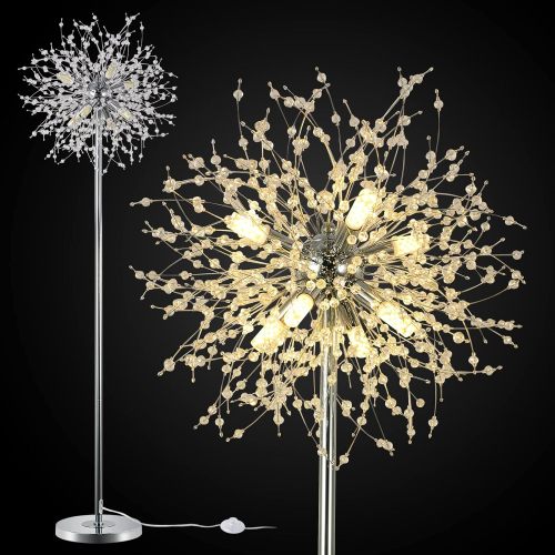 69-Inch Silver Crystal Firework Floor Lamp with Chrome Finish