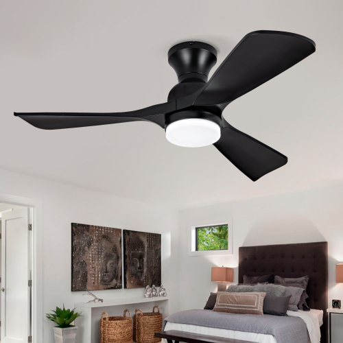 Hot sales 42 Inch Black Ceiling Fan with Lights Flush Mount Ceiling Fan with Remote Control, ABS Blades Modern Outdoor Ceiling Fans for Bedroom/Farmhouse/Patio/Indoor, Quiet DC Motor - 42-Inch