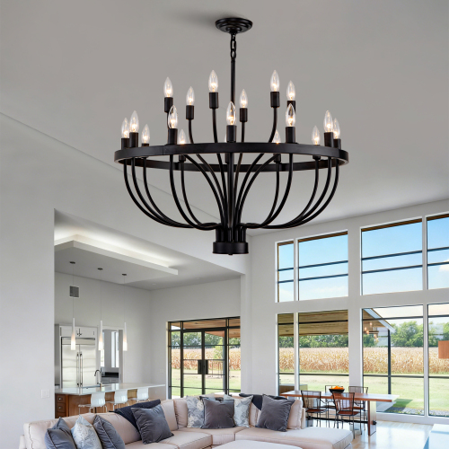 47-Inch Black Iron 18-Light Rustic Candle-Style Chandelier