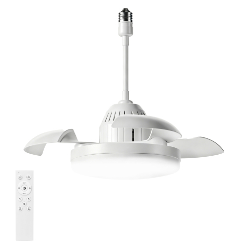 Bulb-Type Small Size Ceiling Fan With Retractable Blades, Indoor Ceiling Fan With Light with Remote Control, for Patio Living Room, Bedroom, Office,Indoor - White - Metal - ABS - Modern
