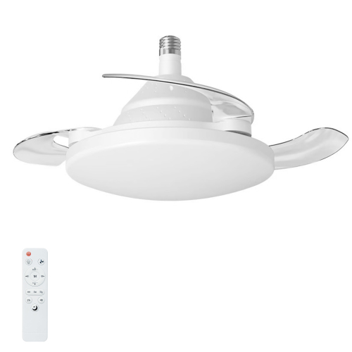 Bulb-Type Small Size Ceiling Fan With Retractable Blades, Indoor Ceiling Fan With Light with Remote Control, Noiseless Reversible Motor, 3 Speed ,3 for Patio Living Room, Bedroom, Office,Indoor - White - Metal - ABS - Modern