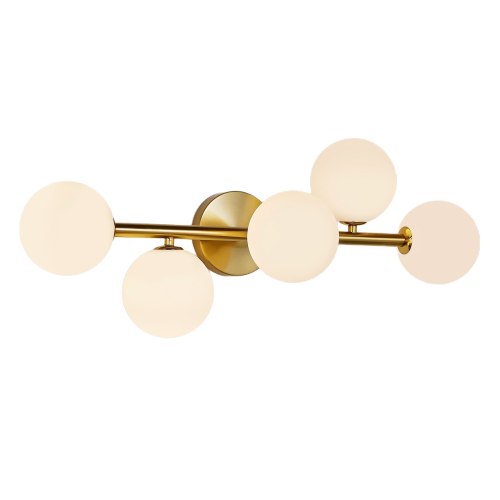 27.56-Inch Modern 5-Light Gold Metal Bath Light with Milk Glass