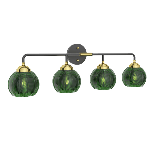32-Inch Black and Gold Metal 4-Light Vanity Light with Glass Shades