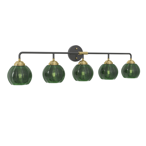 32.28-Inch 5-Light Black and Gold Metal Vanity Light with Glass Shades