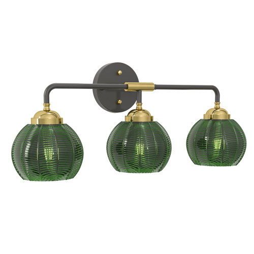 Modern 3-Light Black and Gold Metal Vanity Light with Glass Shade