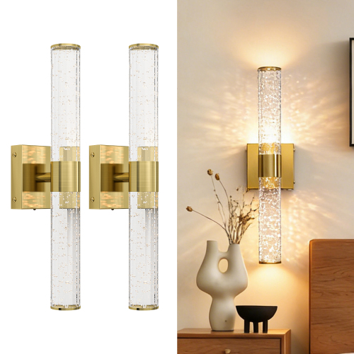 Set of 2 Modern Gold Metal 15.7-Inch LED Bathroom Vanity Lights