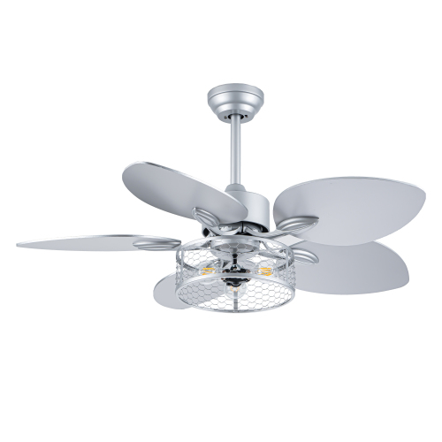 42" Ceiling Fan, Indoor Ceiling Fan With Light with Remote Control, Noiseless Reversible Motor, 6 Speed ,3 for Patio Living Room, Bedroom, Office,Indoor--Sliver--NO Bulb Included - Silver - Metal - Plywood