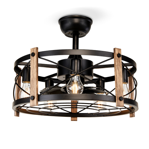 20'' Cage Ceiling Fan With Remote Control ,Quiet Motor Fan Light , Indoor Chandelier Ceiling Fan For Bedroom, Living room, Dinning Room, Kids Room--Matte Black (bulbs not included.) - Iron - ABS - American Design