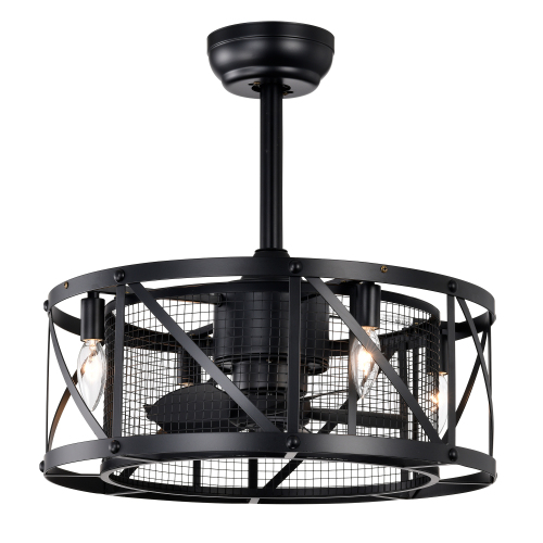20''Industrial Ceiling Fan with remote control,3 Speed,AC Motor, Timing,5 PC Blades small size ceiling fan- for Bedroom, Living Room--NOT Included Bulbs--Matte Black - Iron - American Design,Antique,Classic