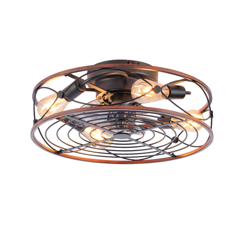 20'' Mounting Type Caged Ceiling Fan with Lights and Remote Control ,Reversible Motor, DC Remote Control,6 Speed Ceiling Fan,Timing Fan Lamp--NOT Included Bulbs(Matte Black + Wood) - Matte Black,Wood - ABS - Iron - American Design,Antique,Classic