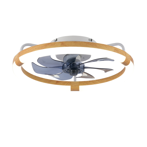20-Inch Matte White & Wood Metal Flush Mount LED Ceiling Fan