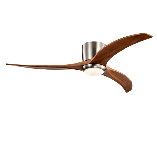 52" Flush Mount Fan Light,3 PCS Solid Wood Blades Ceiling Fan with Lights Remote Control,Quiet DC Motor, 6 Speed ,Reversible Ceiling Fan for Patio Living Room, Bedroom, Office,Indoor.(Stain Nickel ) - Metal & Wood - Acrylic - American Design,Contemporary,Modern