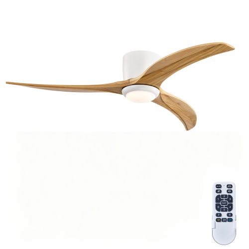 52" Solid Wood Blades Ceiling Fan With Light with Remote Control, Noiseless Reversible Motor, 6 Speed, for Patio Living Room, Bedroom,Indoor. (Matte White +Natural) - Matte White,Natural Wood - Metal & Wood - Acrylic