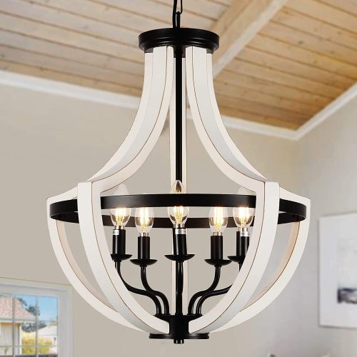 19-Inch Modern White Wood and Metal Chandelier Light Fixture