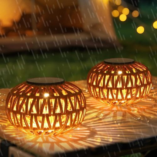 2-Pack Brown Plastic Outdoor Solar Tabletop Lanterns, 6.3-Inch