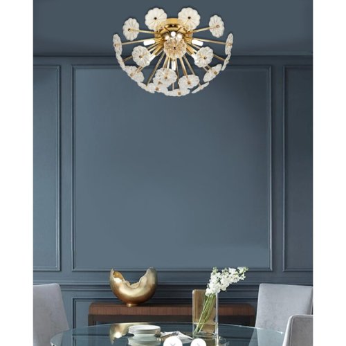 19.7-Inch Golden Crystal Flush Mount Ceiling Light, 9.8-Inch High