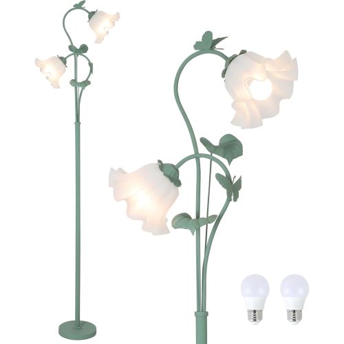 Green 65.3-Inch Metal Flower Floor Lamp with Acrylic Shade