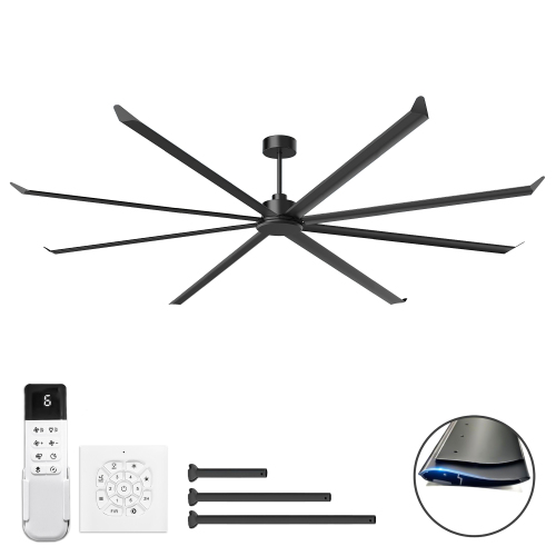 120 INCH Large Size Industrial PM DC Motor Ceiling Fan with 8 PCS Aluminum Blades ,6-Speed Remote Control, Adjust Height ( 3 Down rods) Commercial Ceiling Fan Without Light For Porch/Garage/Shop-BLACK - Aluminium,Metal - 120-Inch