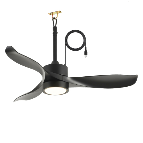 42" Outdoor Ceiling Fan with LED Light ,Remote Control,Quiet DC Motor 6 Speed Levels,Adjust Height( 3 PCS Rod) Reversible Ceiling Fan, for Outdoor Use .(Matte Black) - Iron - ABS - American Design