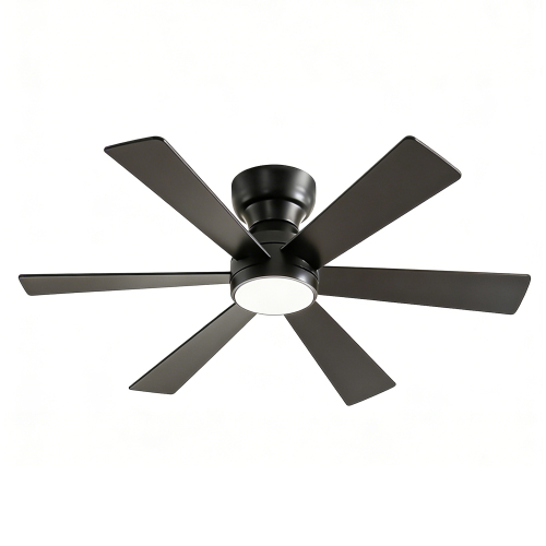 46" Flush Mount Ceiling Fan with Lights Remote Control,Quiet DC Motor 6 Plywood Blade Ceiling Fans 6 Speed Levels,Reversible Ceiling Fan, for Patio Living Room, Bedroom, Office,Indoor.((Matte Black ) - Metal - American Traditional,Industrial,Modern