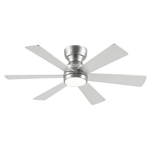 46" Flush Mount Ceiling Fan with Lights Remote Control,Quiet DC Motor 6 Plywood Blade Ceiling Fans 6 Speed Levels,Reversible Ceiling Fan,for Patio Living Room, Bedroom,Office,Indoor.( SLIVER) - Silver - Metal - American Traditional,Industrial,Modern