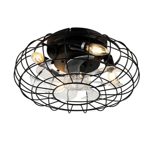 15.7'' Low Profile Bladeless Ceiling Fan with Lights Kit (No Included Bulbs) and Remote 6 Wind Speeds Reversible Ceiling Fan for Living Room Bedroom Party--NO Included Bulbs - Matte Black - Metal,PC - ABS - American Design,Contemporary,Modern
