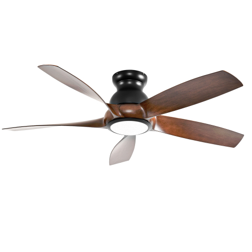56 Inch 5 PCS ABS Blades Ceiling Fan With Light Kit 3 Color LED Light Source, DC 6 Speed ,Remote Control Ceiling Fan for Patio Living Room, Bedroom, Office,Indoor.(( Matte Black + Wood color) - Matte Black,Wood - ABS,Metal - American Traditional,Industrial,Modern - 56-Inch