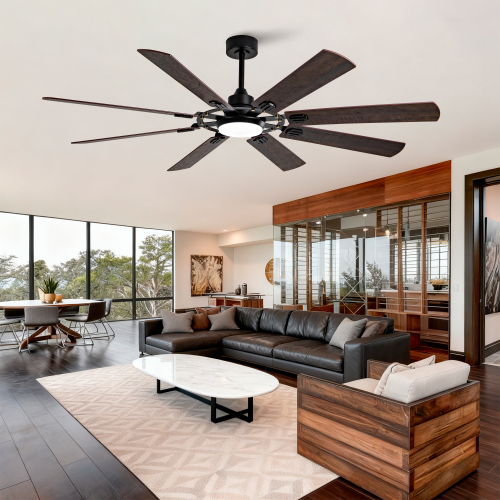 72-Inch Dark Walnut Solid Wood Ceiling Fan with Light and Remote