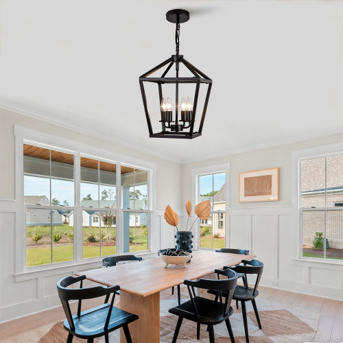 Black Iron 4-Light Farmhouse Lantern Chandelier, 12.9-Inch